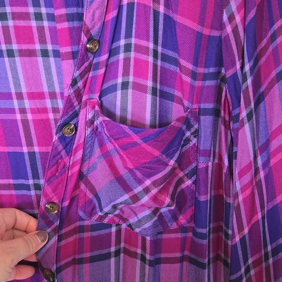 Terra & Sky | Purple Plaid Button Down Long Sleeve Shirt Size 0X - Picture 5 of 7
